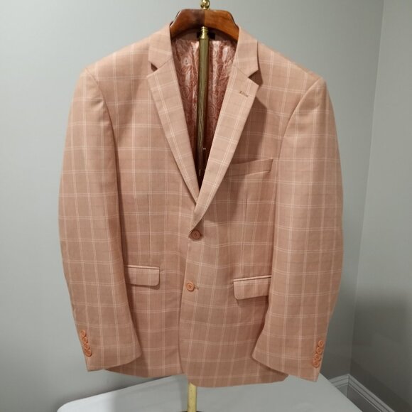LIKE NEW STACY ADAMS GOLD ORANGE PLAID DRESS JACKET MENS SIZE 46R